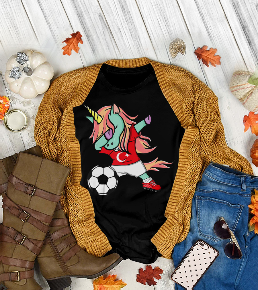 Unicorn Dabbing Soccer Turkey Jersey Football Cartoon T-Shirt