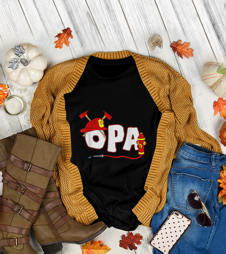 OPA Firefighter Grandpa Fire Department Helmet Hydrant T-Shirt