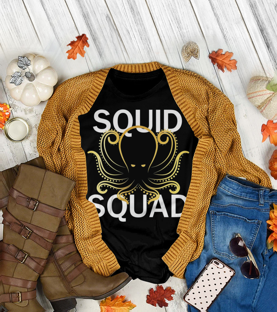Squid Squad Gold Super Funny Squid Oc Bold Octopus T-Shirt