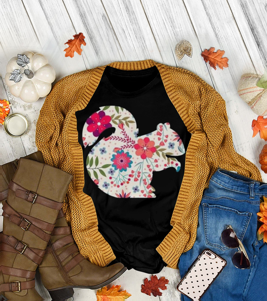 Squirrel Floral Vintage Flower T-Shirt