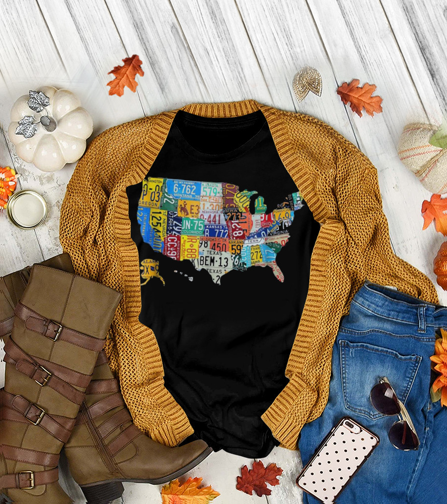 United States Map Atlas Flag Art US License Plate Graph T-Shirt