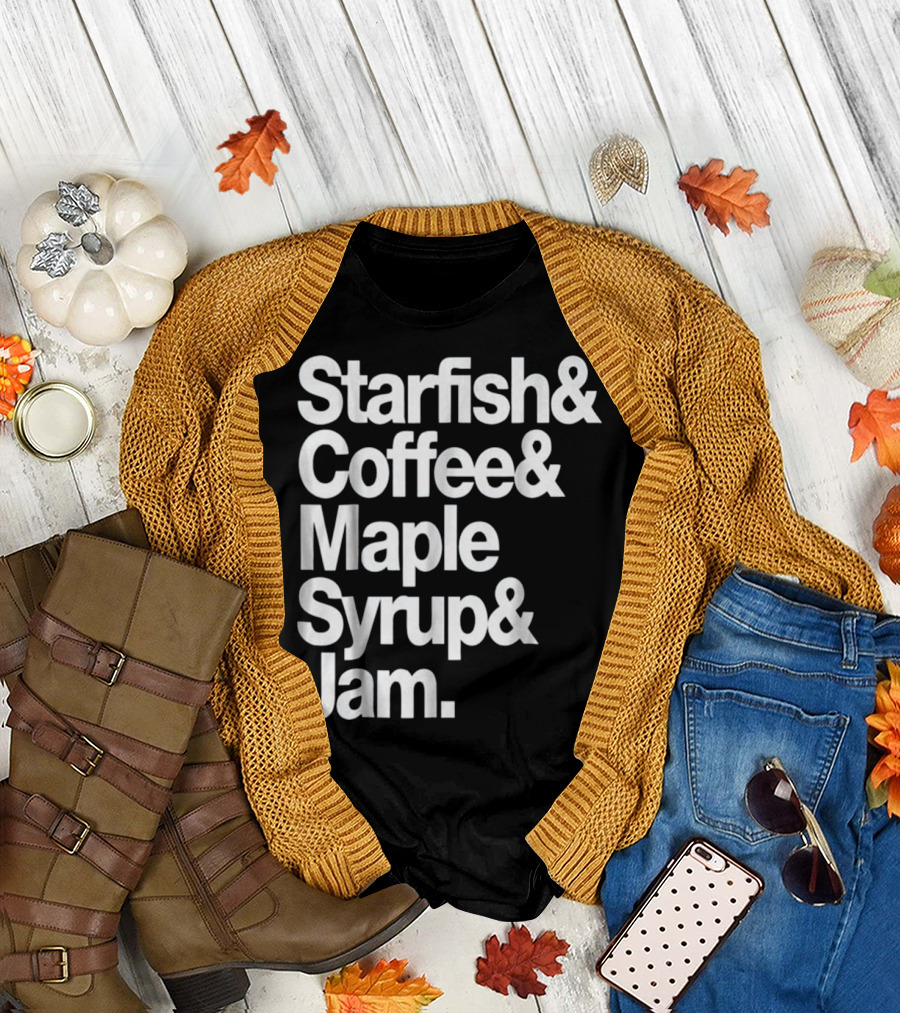 Starfish and Coffee Maple Syrup and Jam Retro Funky Breakfast T-Shirt