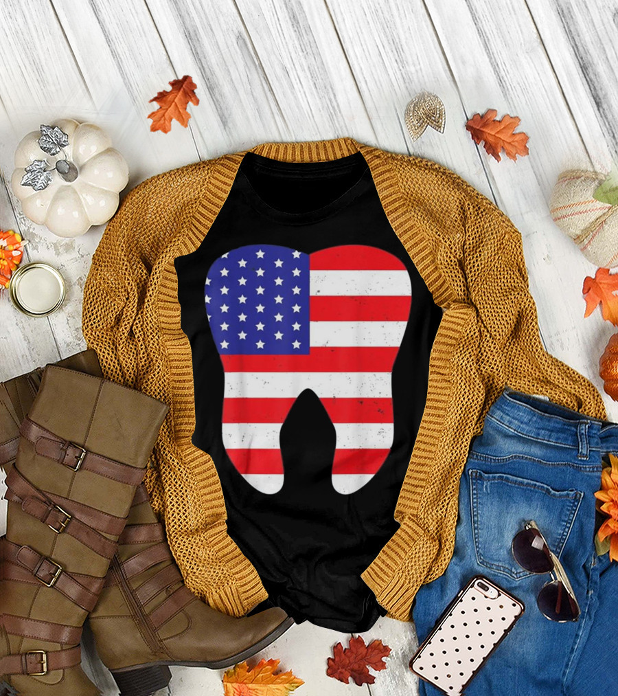 US Patriot Tooth Flag 4th July Dentist T-Shirt