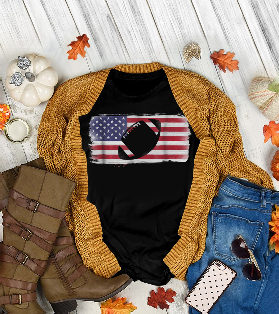 USA American Flag Football Player Perfect American Flag Football T-Shirt