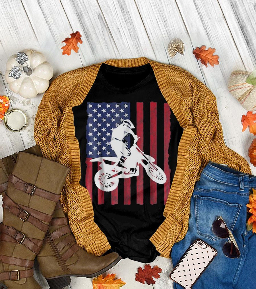 USA Motocross Dirtbike American Flag Rider T-Shirt