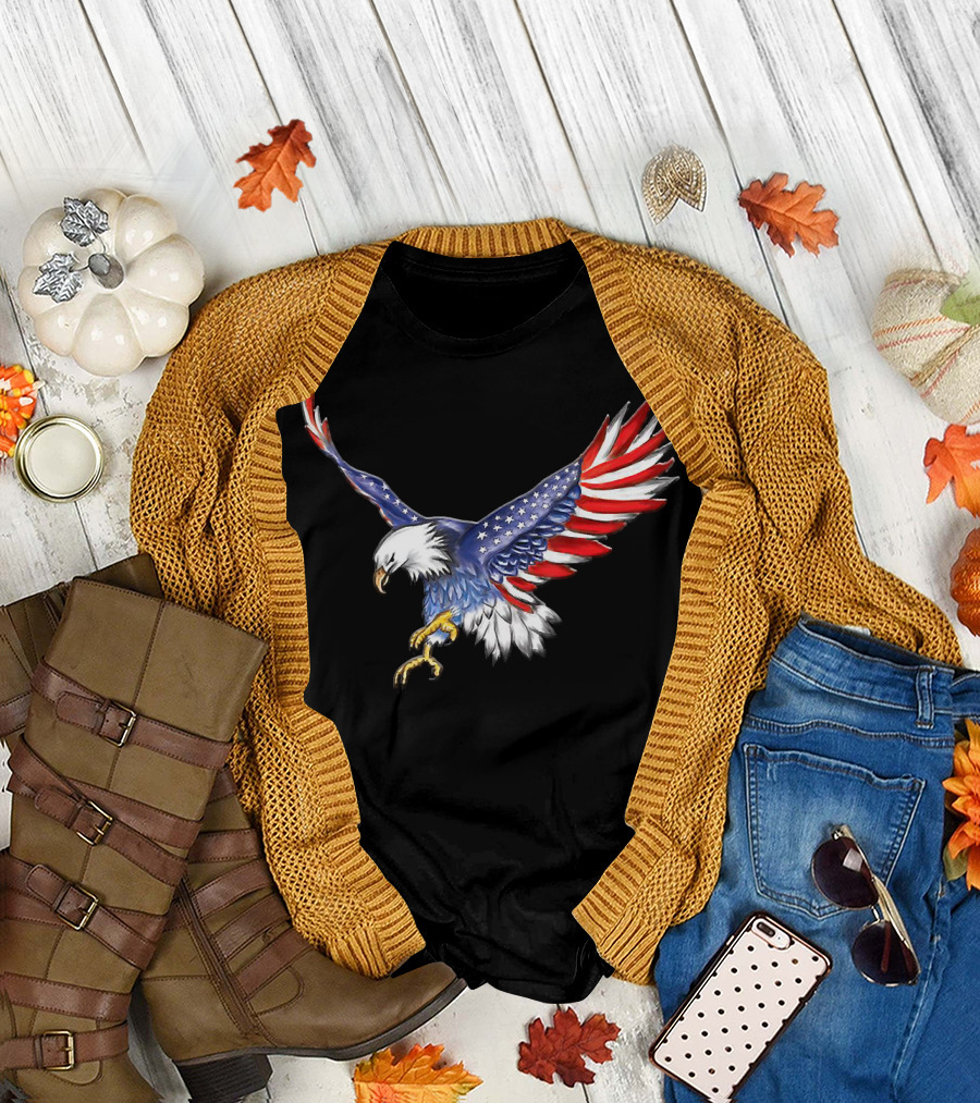USA Bald Eagle with American Flag Wings T-Shirt