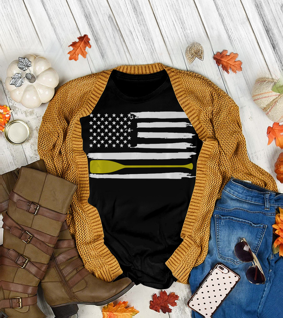 USA Flag with Rowing Oar T-Shirt