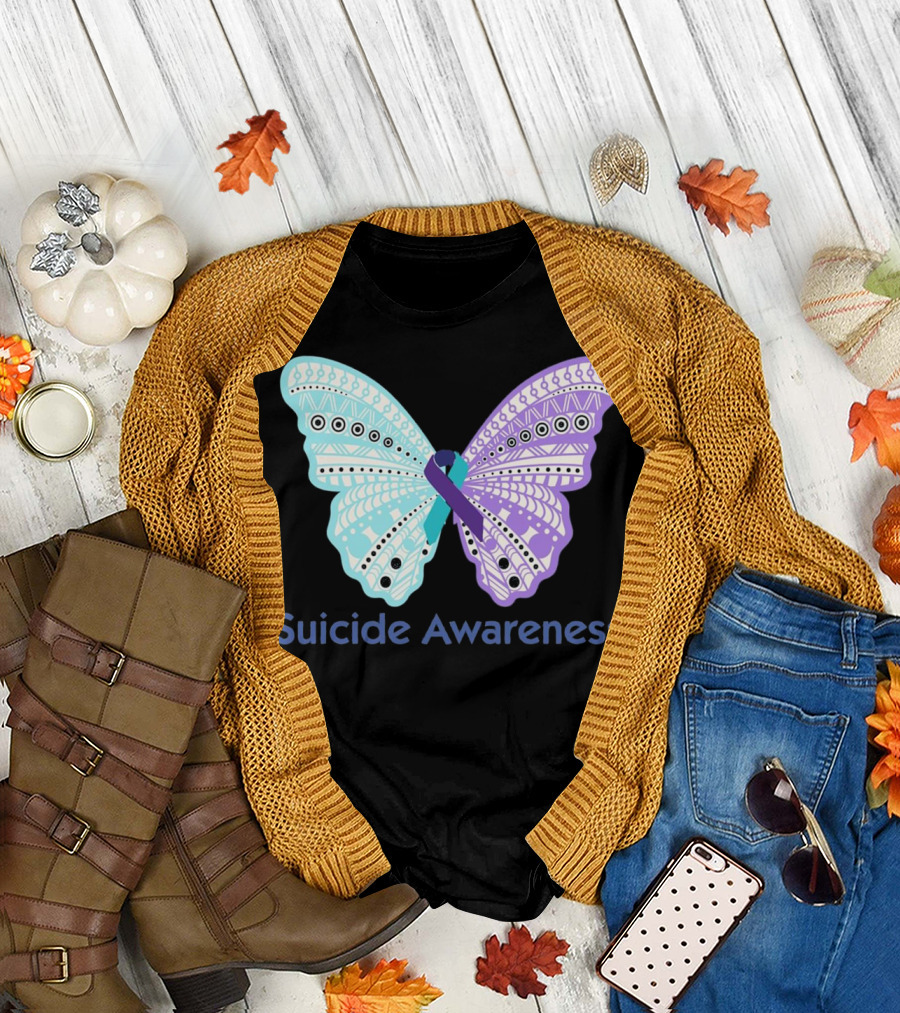 Suicide Awareness Butterfly with Purple and Teal T-Shirt