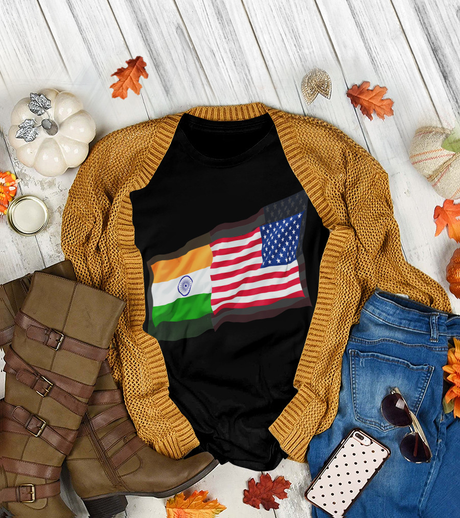 USA India Fluttering Flag Indian American Unity T-Shirt