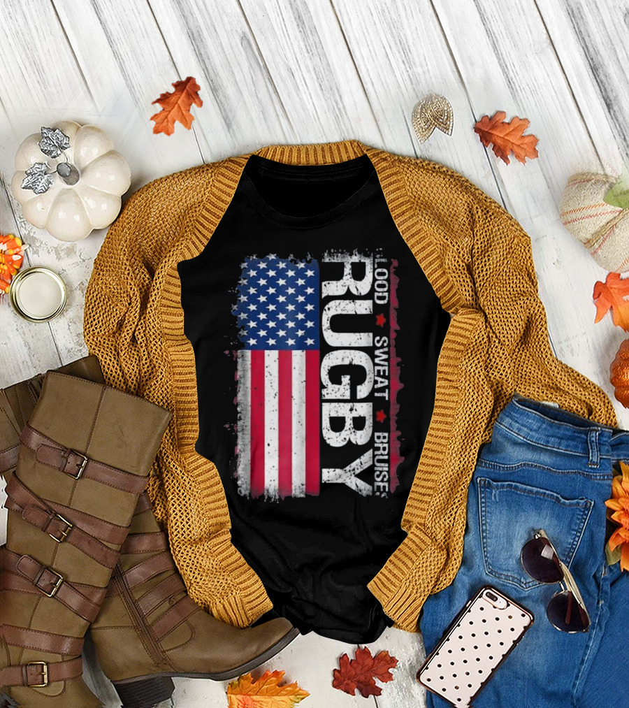 USA Blood Sweat Bruise Rugby Flag T-Shirt