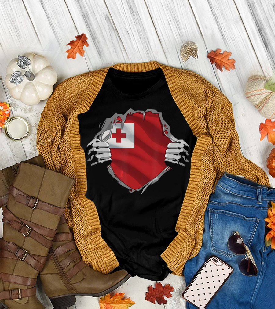 Super Tongan Heritage Tonga Roots Fla Flag Heart T-Shirt