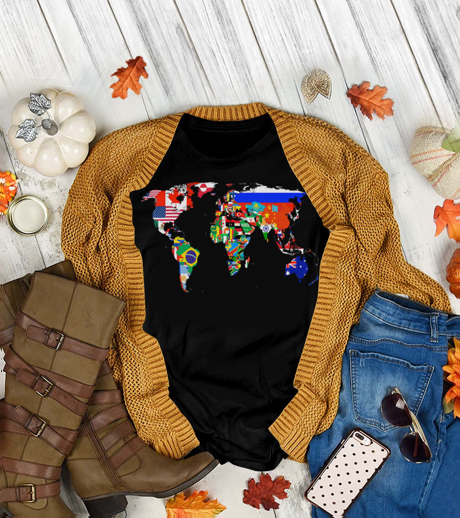 World Map Country Flag Atlas International Flags Global Nations T-Shirt