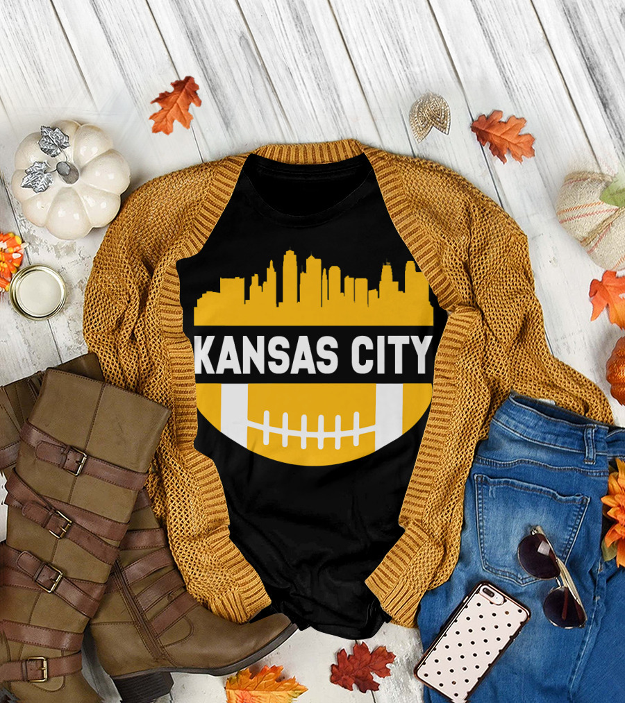 Kansas City MO Skyline with Football T-Shirt