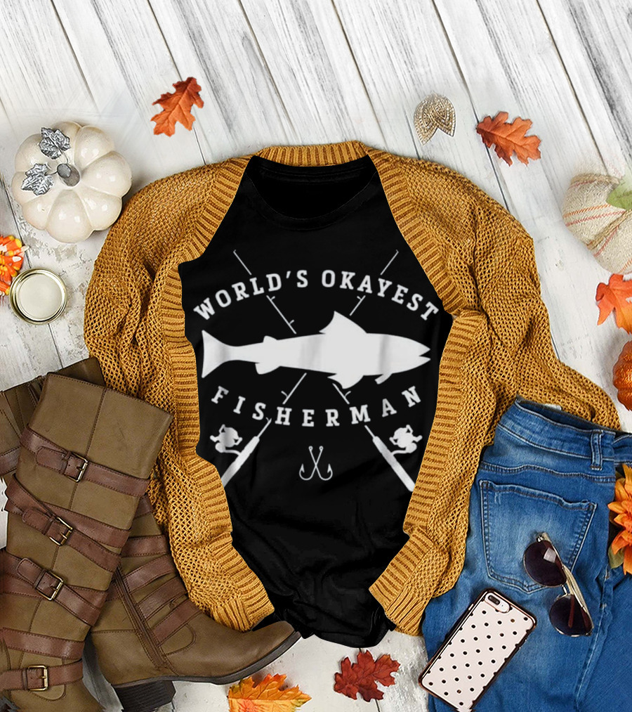 World's Okayest Fisherman Retirement Fishing Rods and Fish Hooks T-Shirt