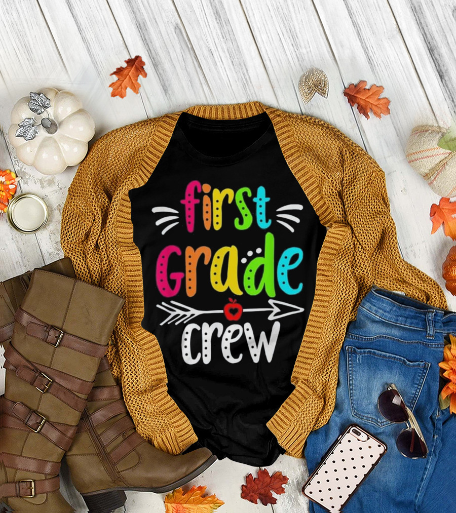 Teacher First Grade Crew Rainbow Arrow Apple T-Shirt
