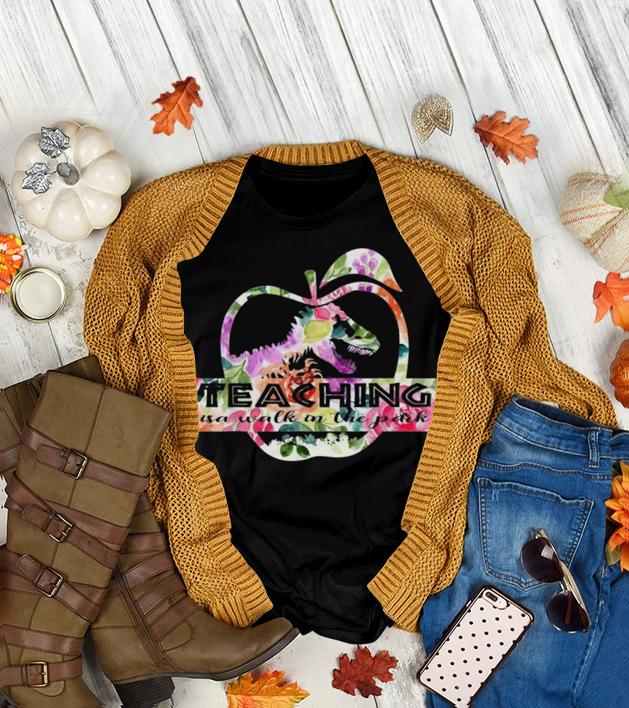 Teaching Is a Walk in the Park Dinosaur Apple T-Shirt
