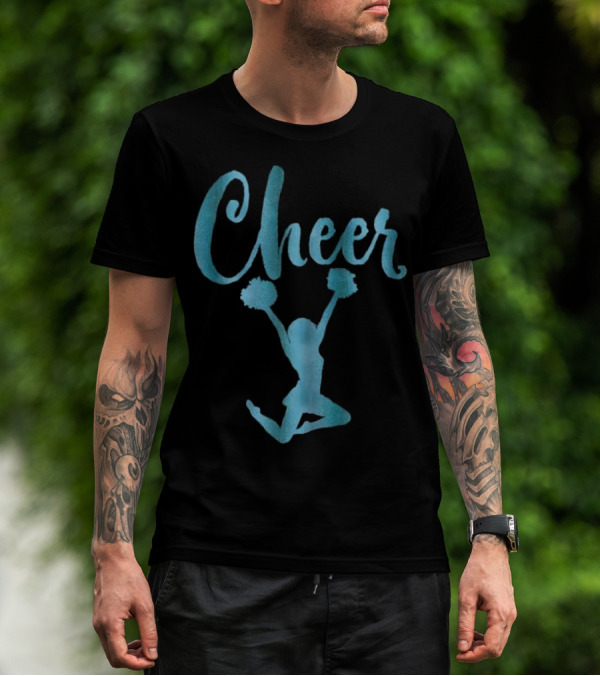 Cheerleader Teal Script With Pom Poms T-Shirt