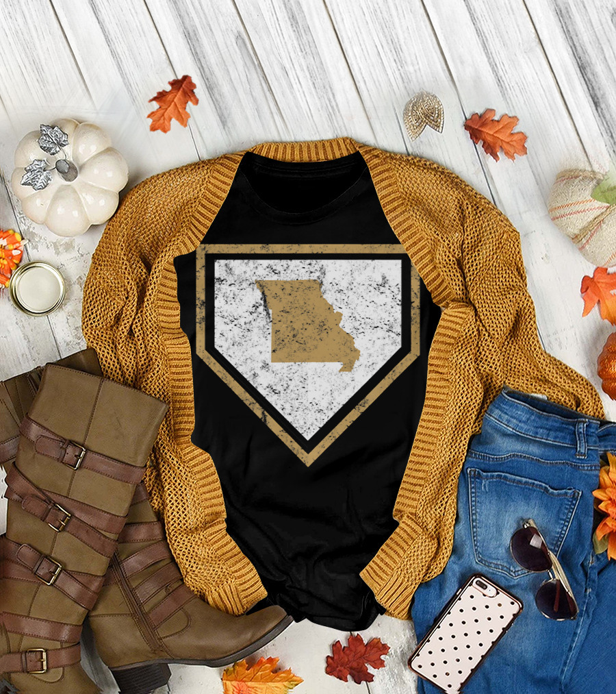 Kansas City Missouri Vintage Baseball Icon Home Plate Map T-Shirt