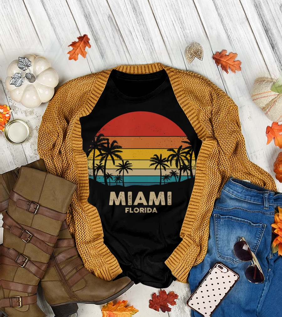 Retro Sunset Miami Florida Palm Trees Vintage Souvenir T-Shirt