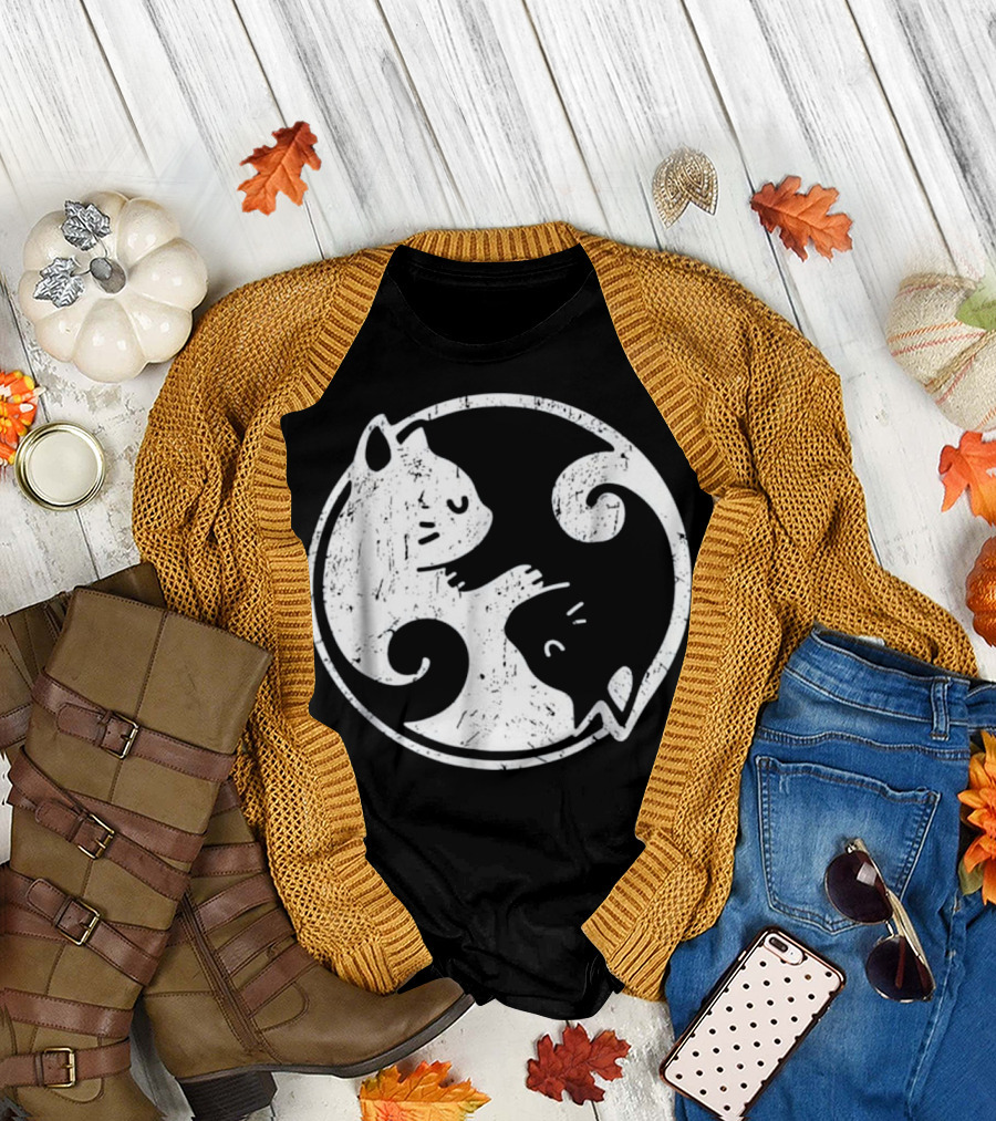 Yin Yang Cats Cute Kawaii Cat Lover Yoga Gi T-Shirt