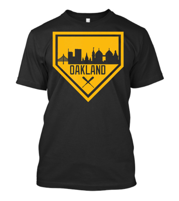 Vintage Oakland Is Home Baseball City Skyline Home Plate T-Shirt
