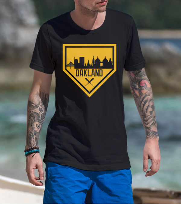 Vintage Oakland Is Home Baseball City Skyline Home Plate T-Shirt