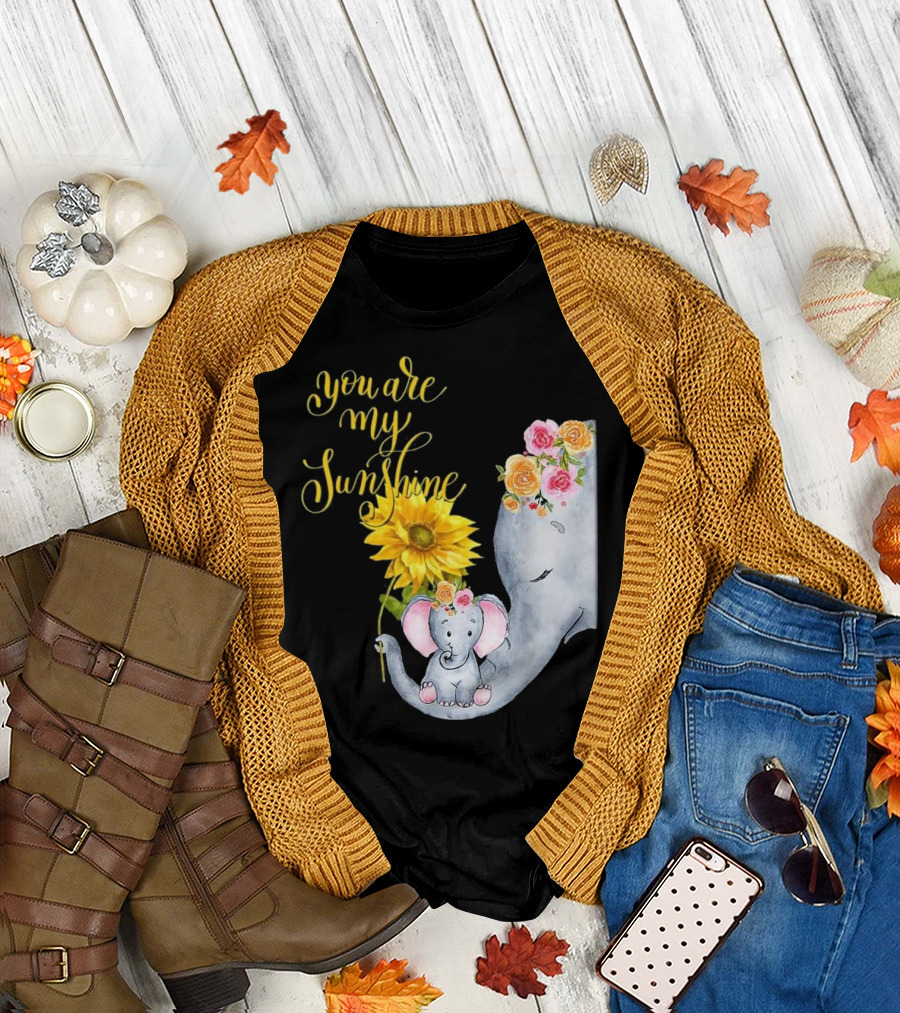 You Are My Sunshine Elephant Sunflower Hippie Floral T-Shirt