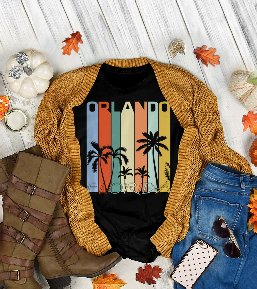 Vintage Retro Orlando Florida Palm Stripes T-Shirt