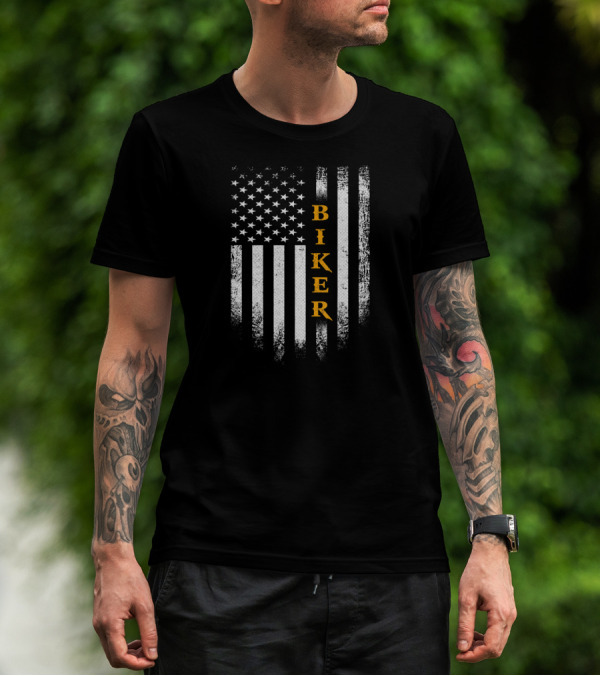 Vintage USA American Flag Biker Dirt Bike T-Shirt