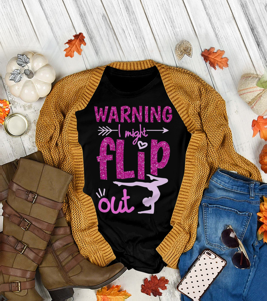 Warning I Might Flip Out Cheerleading Gymnast Glitter Pink T-Shirt