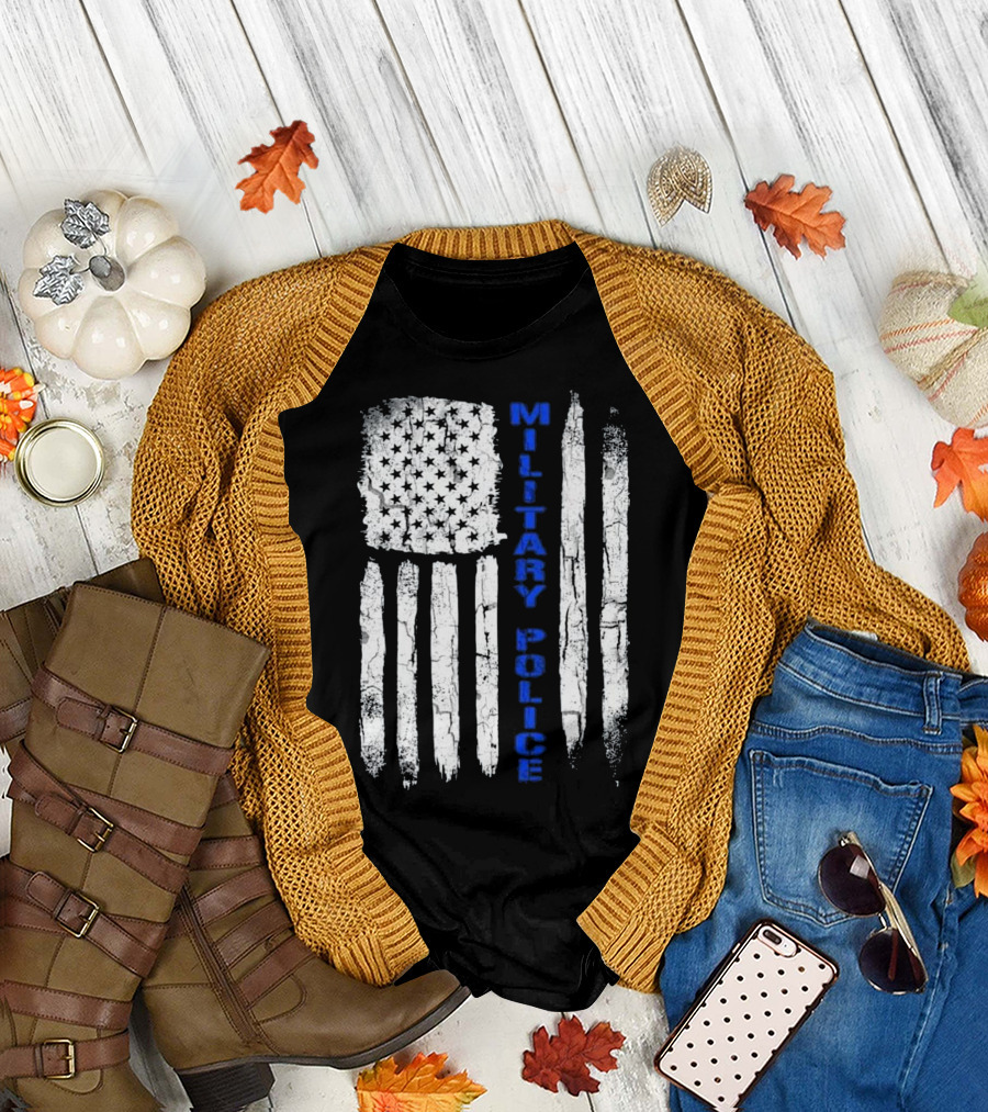 American Flag Thin Blue Line Military Police T-Shirt
