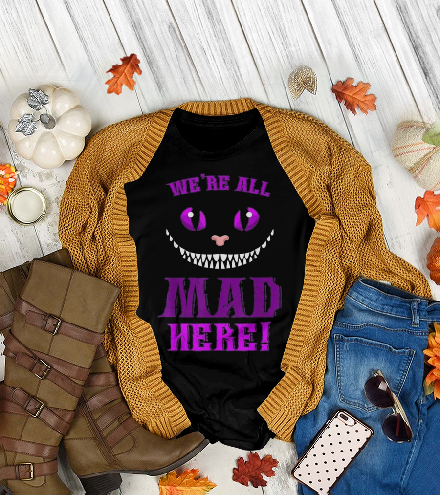We're All Mad Here Grinning Cheshire Cat Purple Eyes T-Shirt