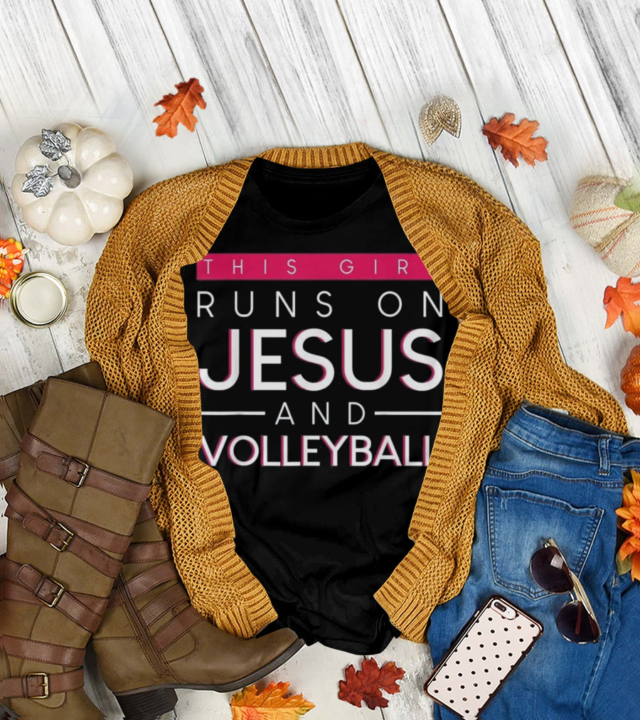 This Girl Runs on Jesus and Volleyball Faith Athletic Passion T-Shirt