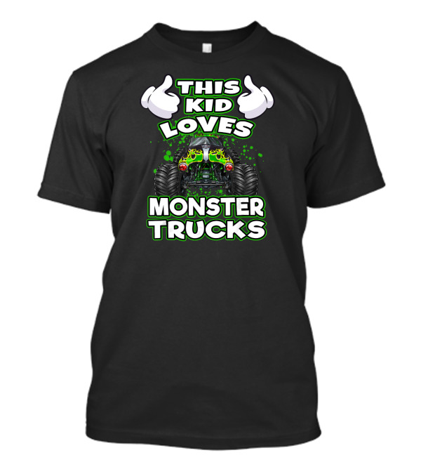 This Kid Loves Monster Trucks Enthusiast With Green Flame Detail T-Shirt