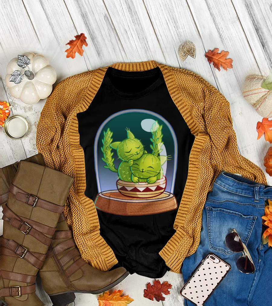 Cat Tus Love To Cuddle in Glass Dome T-Shirt
