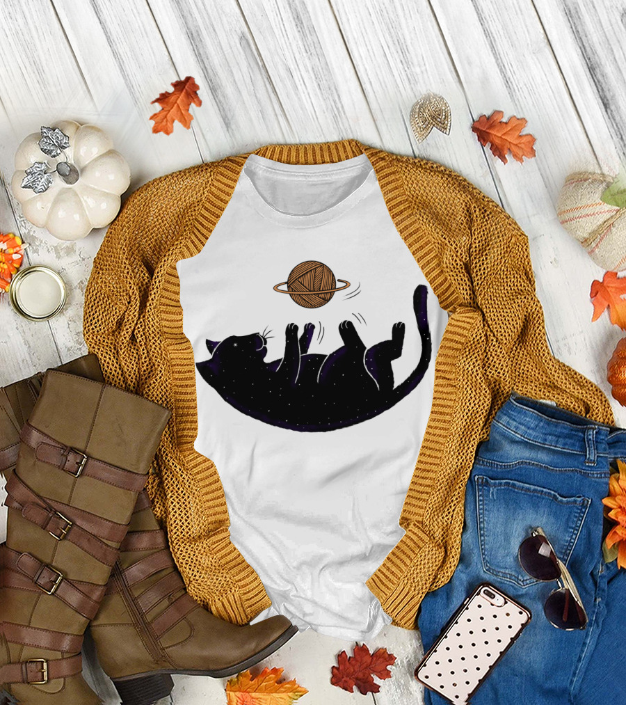 Cat Universe Galaxy Yarn Planet T-Shirt