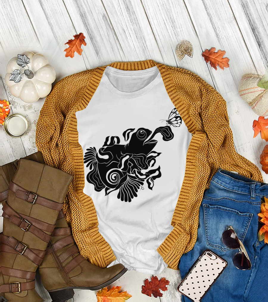 Catch Butterfly Abstract Fish and Swirl T-Shirt