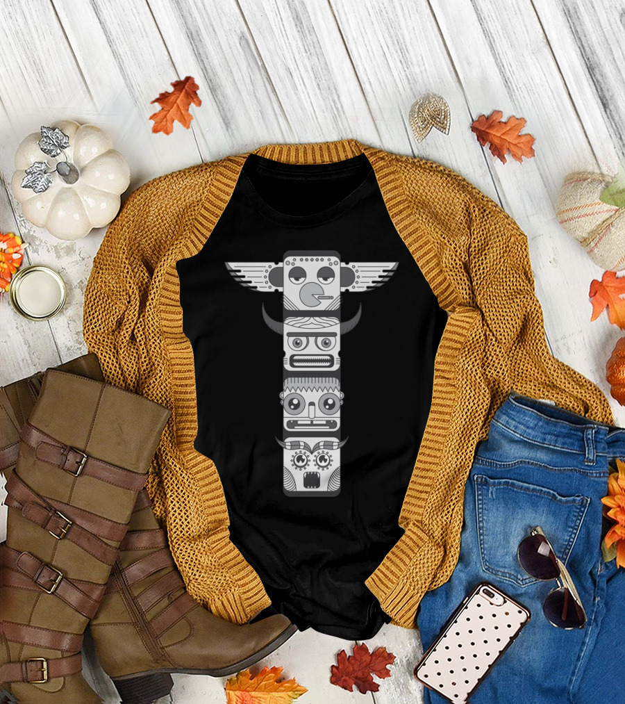 Apache Indian Totem Cartoon Faces T-Shirt