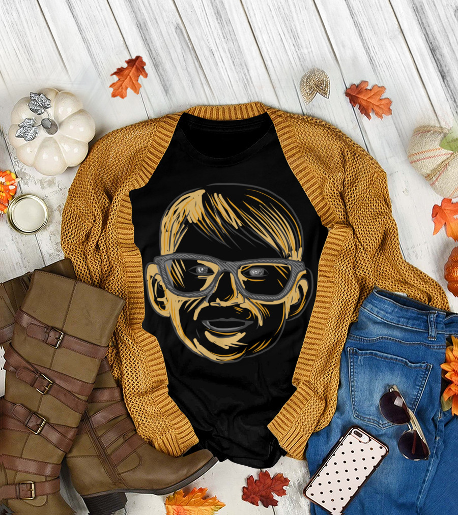 Caucasian Boy Glasses Head Smiling Dra Sketch T-Shirt