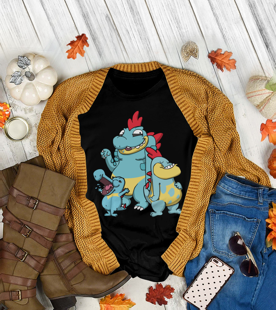 Cavemen Crocodiles Evolution Trio Cartoon T-Shirt