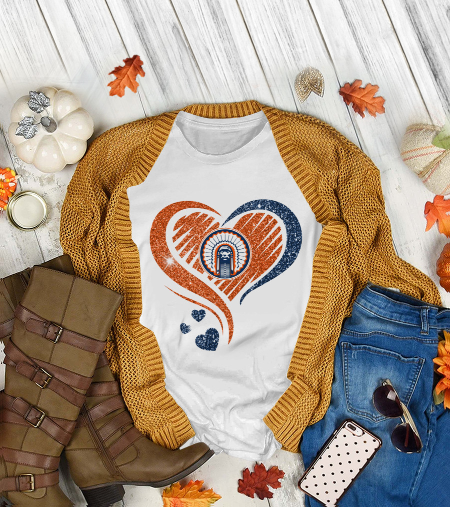 ILLINOIS HEARTS CHIEF GLITTER BLUE AND ORANGE HEARTS T-Shirt