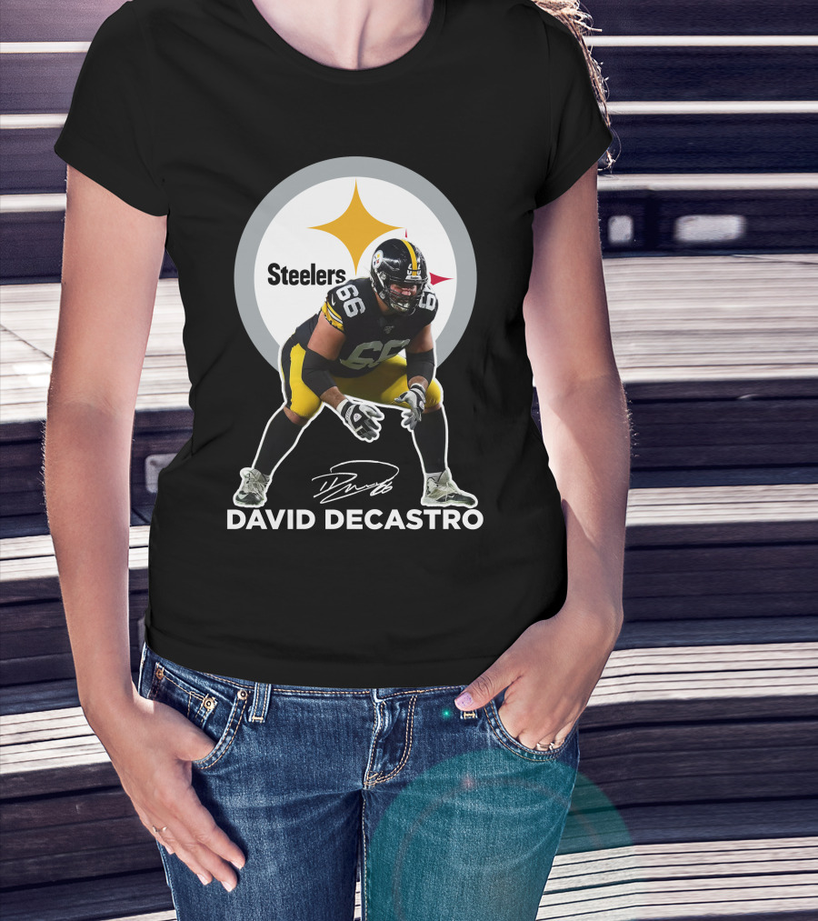David Decastro Pittsburgh Steelers NFL Player Number 66 Autograph Signature T-Shirt