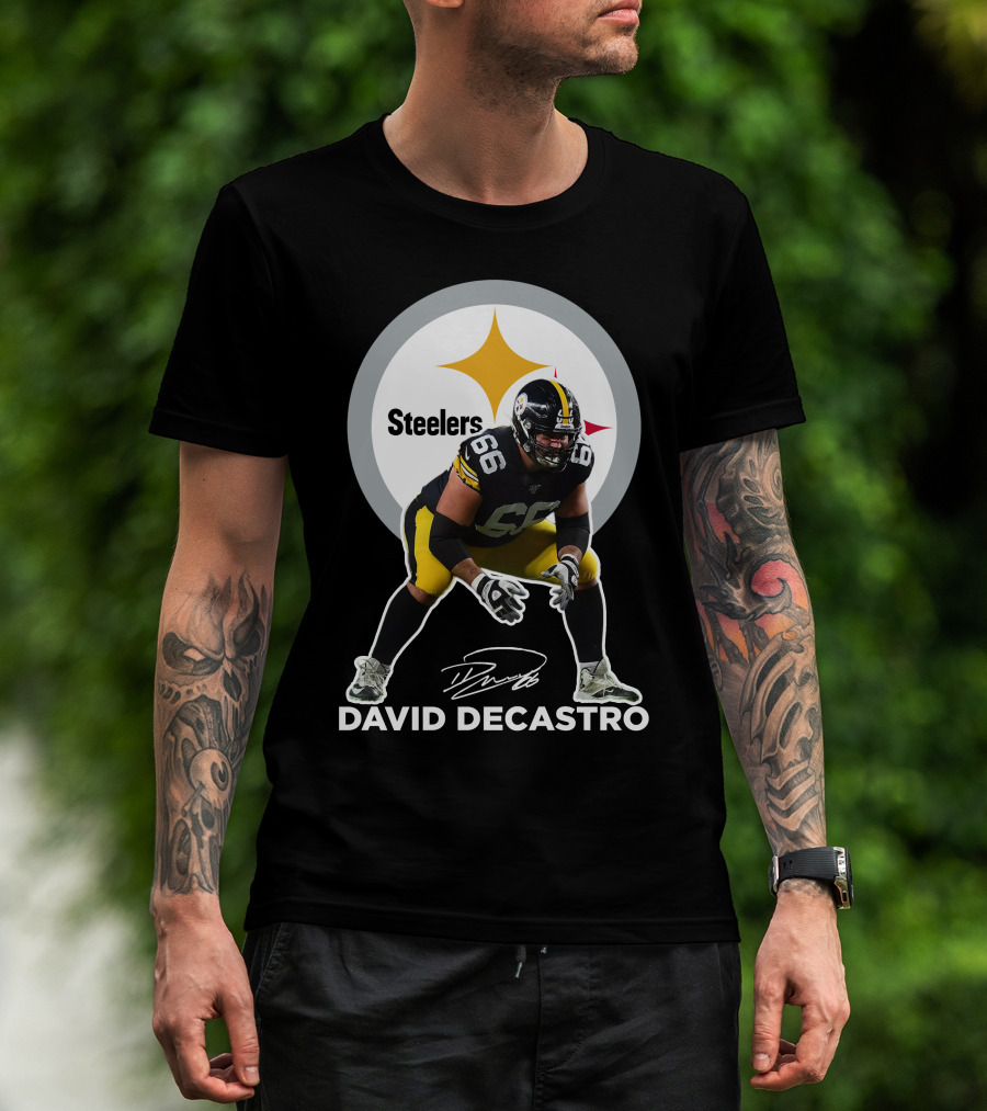 David Decastro Pittsburgh Steelers NFL Player Number 66 Autograph Signature T-Shirt