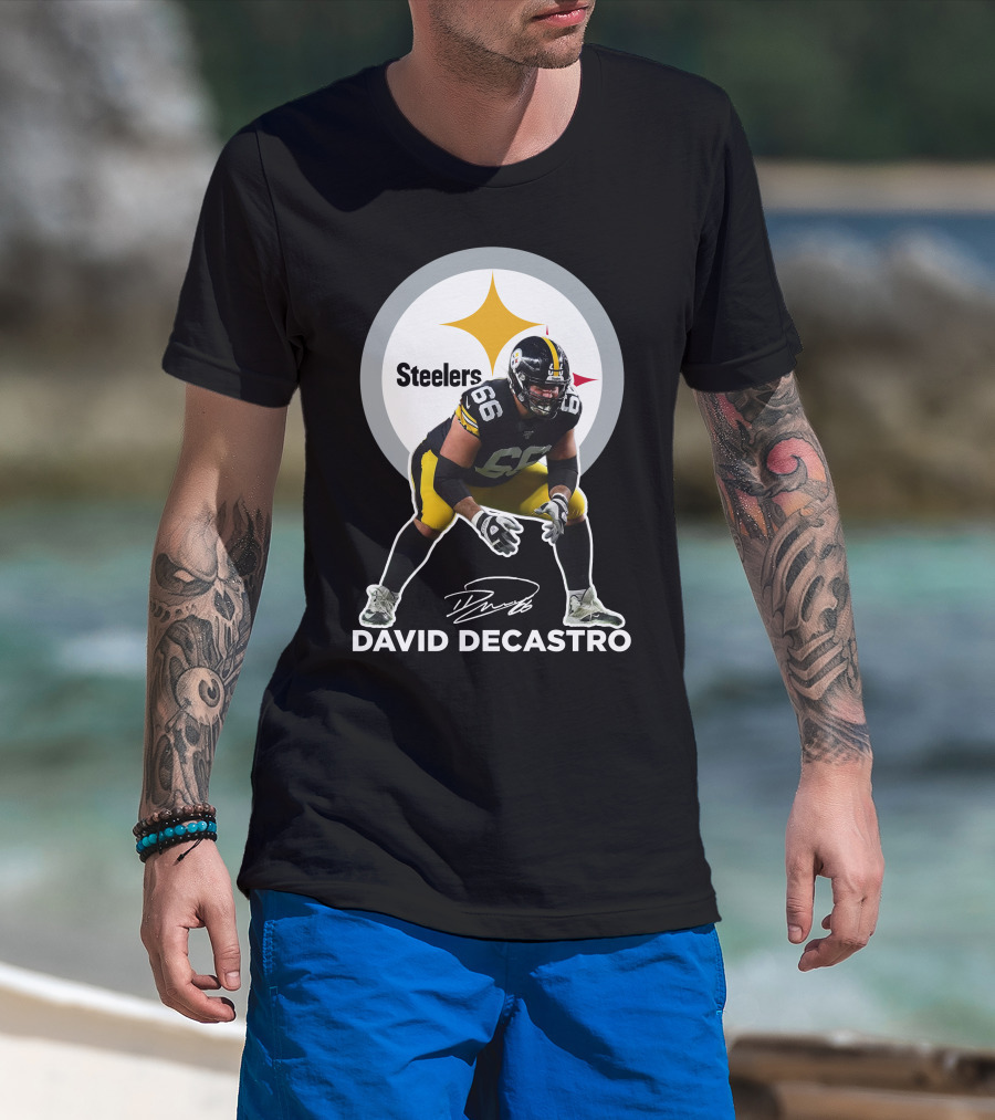 David Decastro Pittsburgh Steelers NFL Player Number 66 Autograph Signature T-Shirt