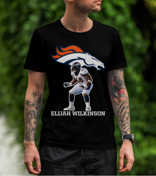 Denver Broncos Elijah Wilkinson Football Player Action T-Shirt