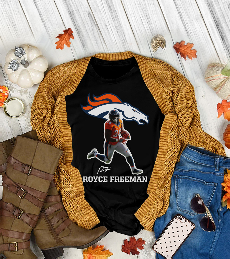 Royce Freeman Denver Broncos Football Player NFL Running Back Signature T-Shirt