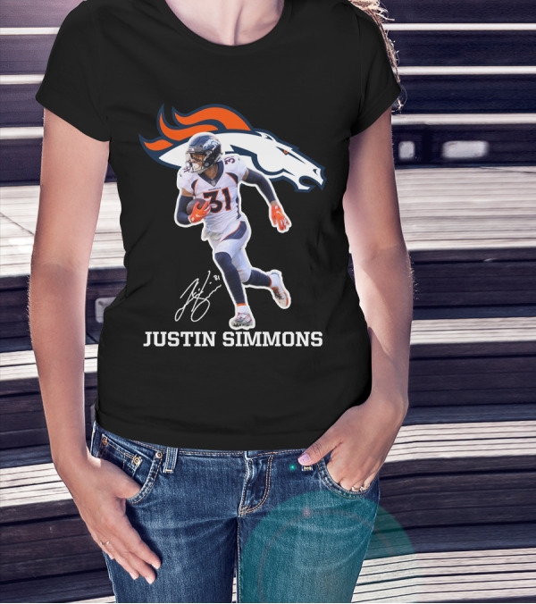 Justin Simmons Denver Broncos Football Player 31 Signature T-Shirt
