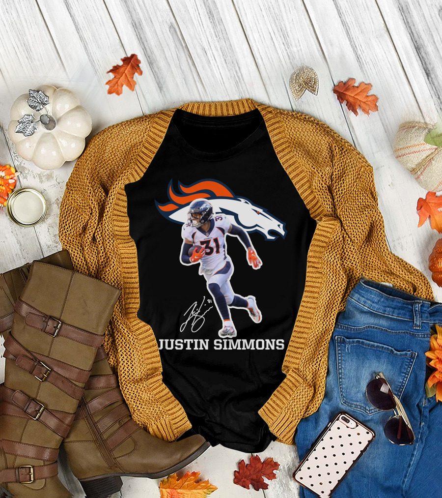 Justin Simmons Denver Broncos Football Player 31 Signature T-Shirt
