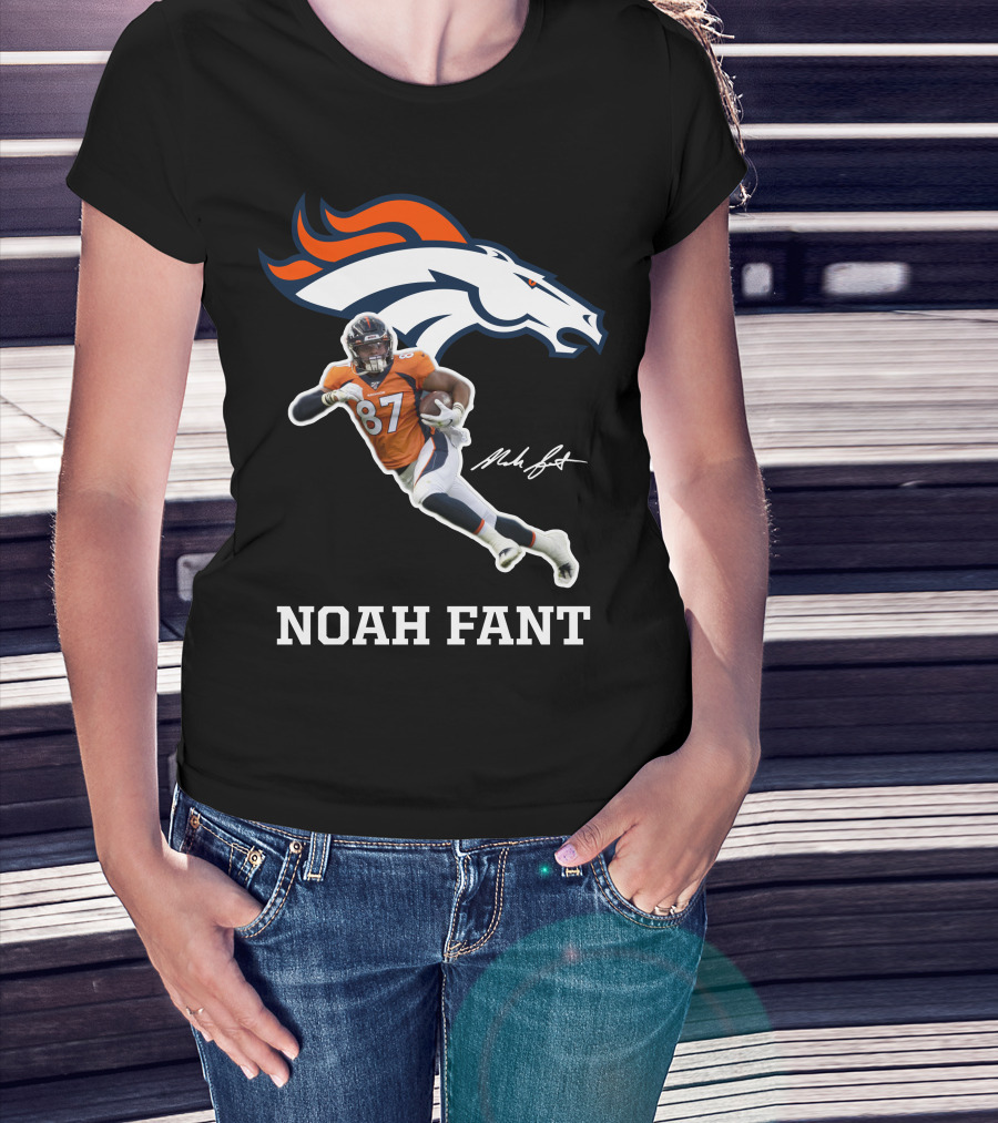 Noah Fant Broncos 87 Football Signature T-Shirt