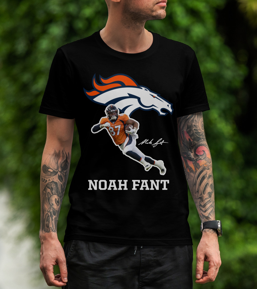 Noah Fant Broncos 87 Football Signature T-Shirt